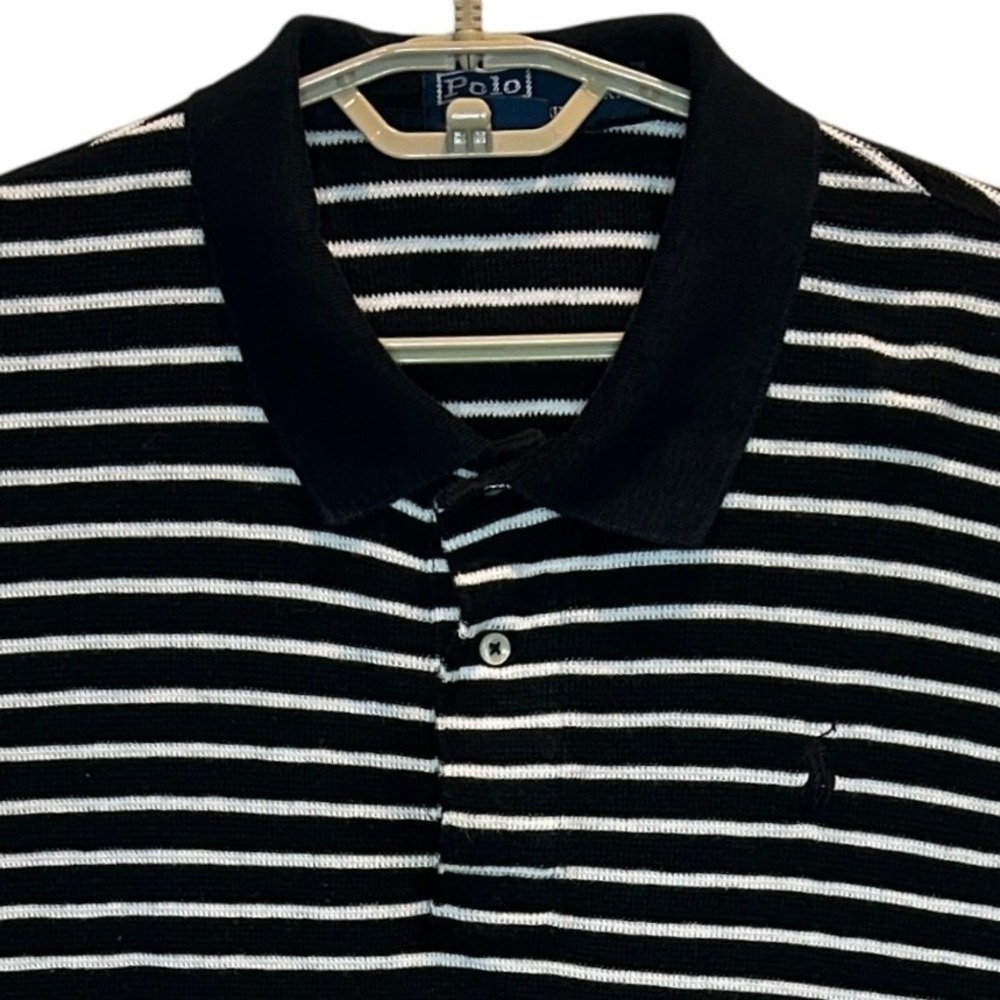 Polo Ralph Lauren Knit Polo Shirt XXL Black White Striped Cotton Short Sleeve